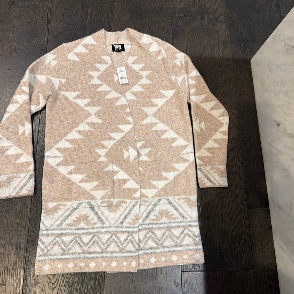 Frye Beige and White Geometric Cardigan